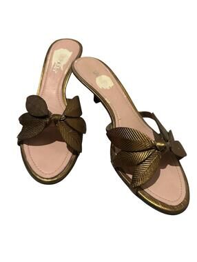 Van Eli Bronze Leaf Mule Heels Kitten Heel Slide Sandals Womens 7.5 Narrow